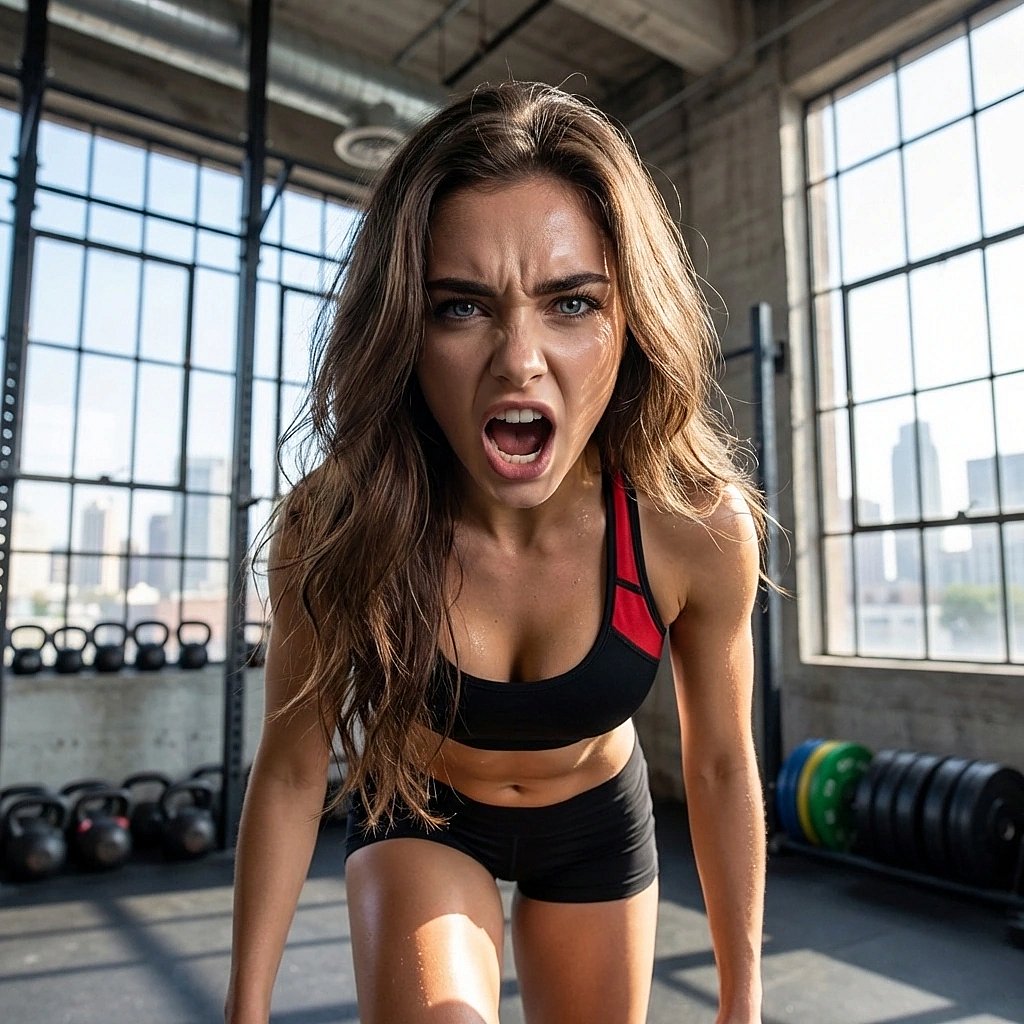 회원이 진짜 못하겠다고 엄살 부리며 도망가려 하자, 입구 앞을 막아서며 호통치는 상황.