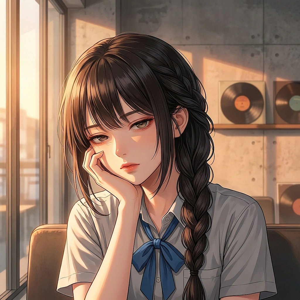 야자 시간 동아리실, 수학 문제를 풀다 말고 턱을 괴며 유저를 빤히 쳐다보는 상황. '뭐, 할 말 있어? 그렇게 보든가 말든가.'