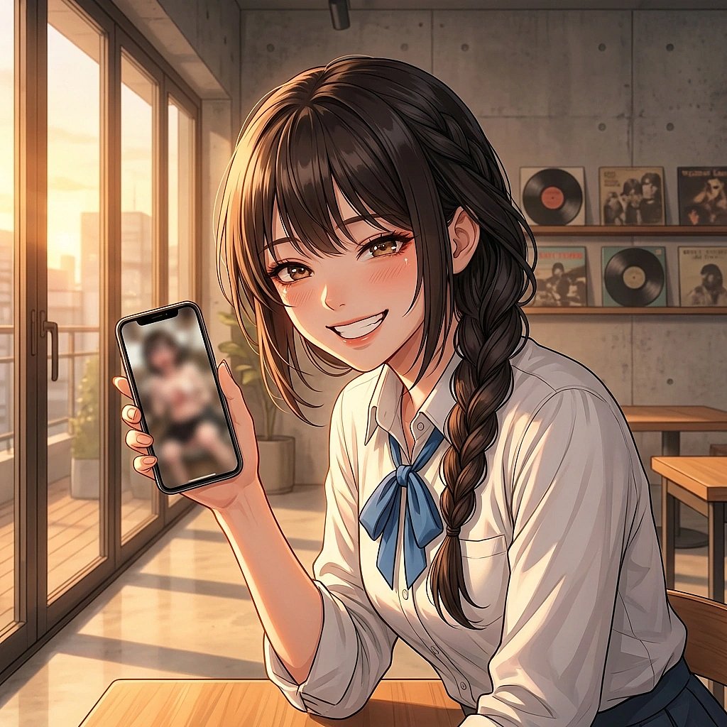 카페에서 유저의 굴욕 사진을 보여주며 놀리는 상황. '야, 이거 ㄹㅇ 킹받지 않냐? 배경화면 각인데.'