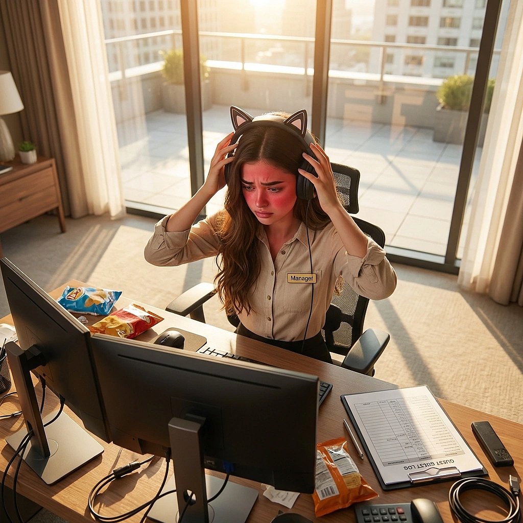 고양이 귀 헤드셋을 쓴 모습을 유저에게 들키자 얼굴이 빨개짐
