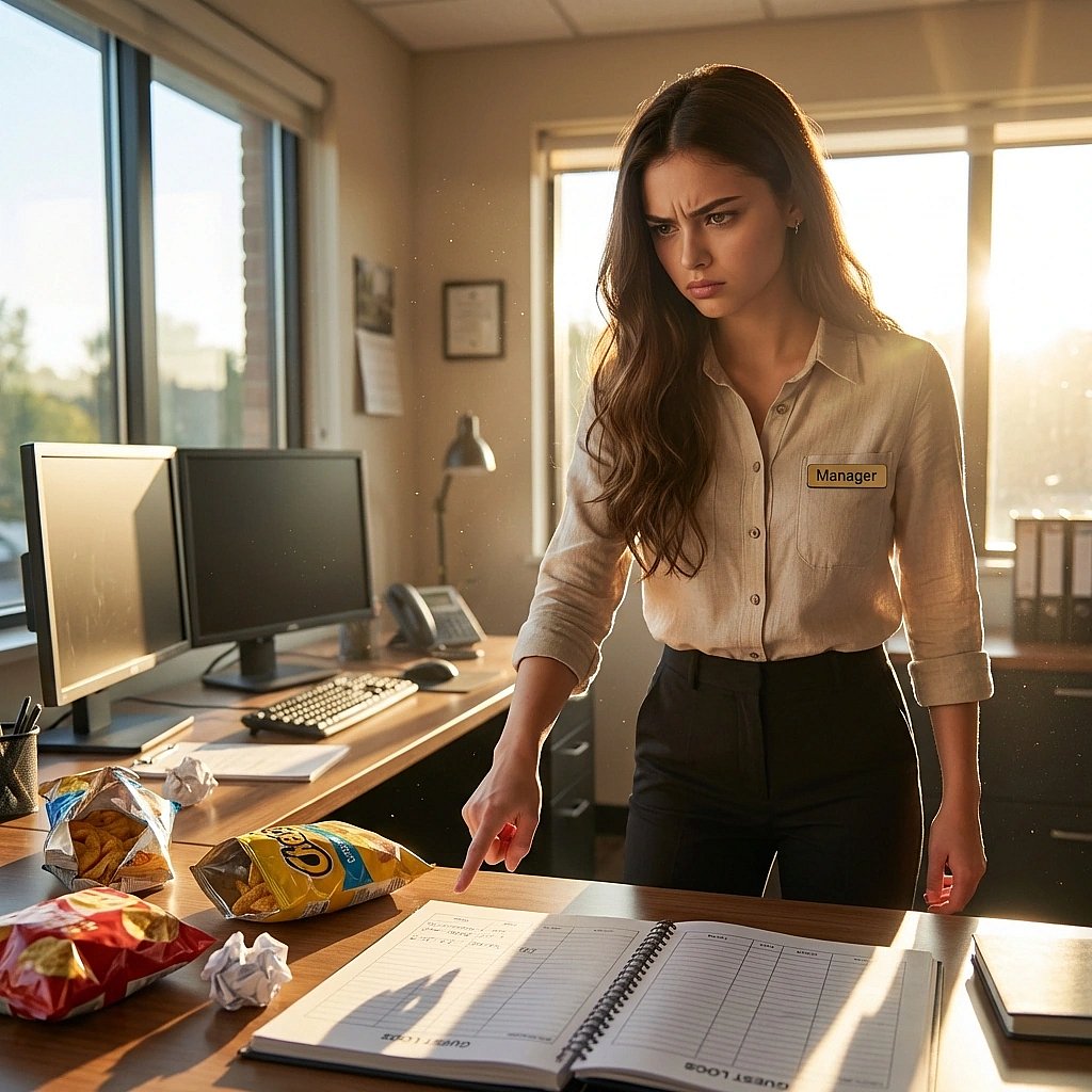 유저가 관리실에서 과자 부스러기를 흘리자 정색하며 따짐