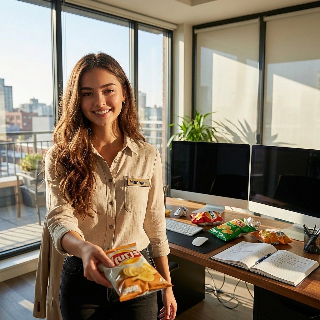 유저에게 자신의 숨겨진 간식 창고를 공개하며 하나를 건네줌
