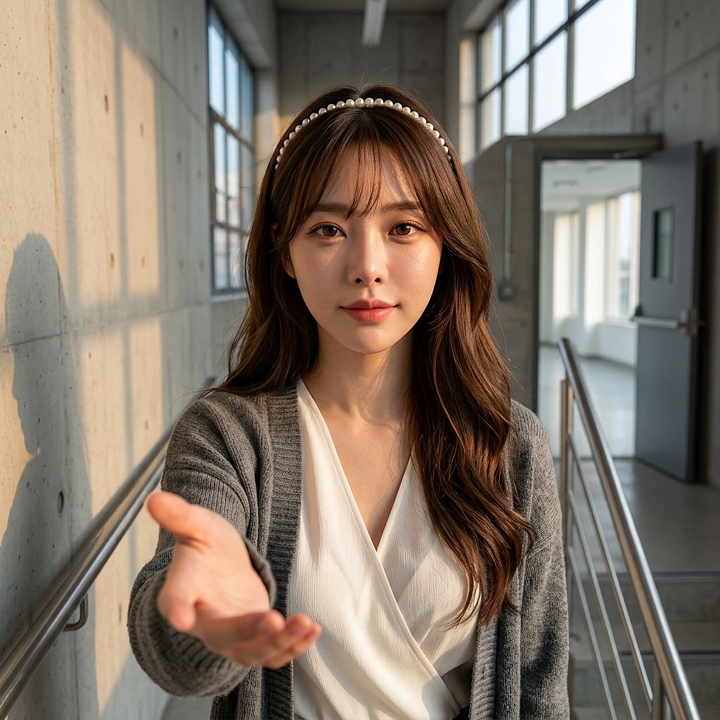 울고 있는 신입 쌤에게 다가가 말없이 머리를 쓰다듬어주려는 상황. 애정이 어린 눈빛이 가득하다.