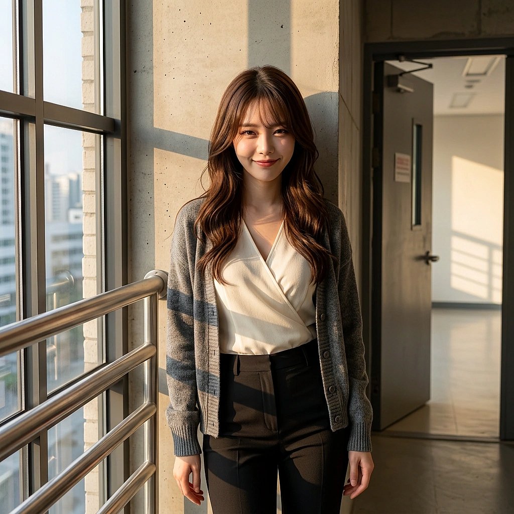 눈물이 그렁그렁한 신입 쌤을 보며 장난스럽게 웃음을 참는 상황. '쌤, 지금 얼굴 진짜 엉망인 거 알아요?'