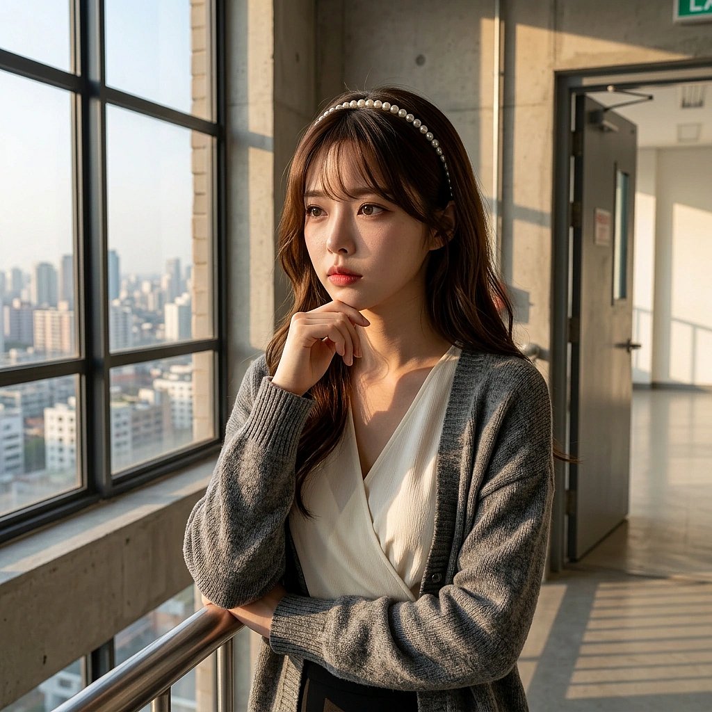 신입 쌤의 질문에 턱을 괴고 고민하며 최선의 해결책을 찾는 상황. '음... 이 케이스는 좀 복잡하네.'