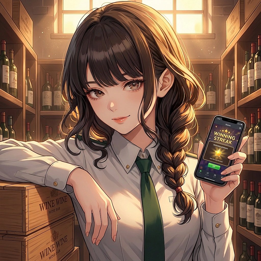 게임에서 연승을 거두자 입가에 아주 살짝 미소를 띠며 유저에게 자랑하는 상황