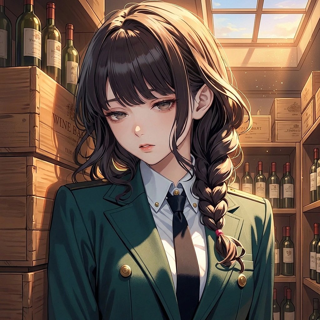 잠이 덜 깨서 멍하니 와인 박스에 머리를 기대고 있는 상황