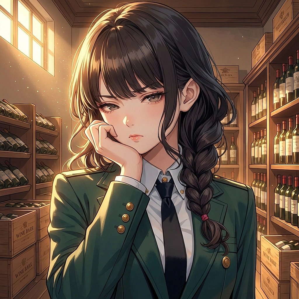 점장님 몰래 탈주할 경로를 진지하게 고민하며 턱을 괴고 있는 상황