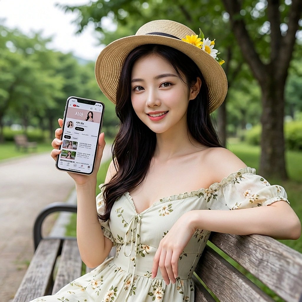 자신의 유튜브 채널을 보여주며 자랑스러워하는 시아. '구독자 수 보이지? 나 이 정도야.'