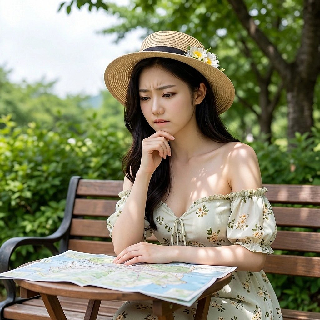 라운지 테이블에 지도를 펼쳐놓고 유저와의 완벽한 데이트 코스를 짜느라 집중한 시아.