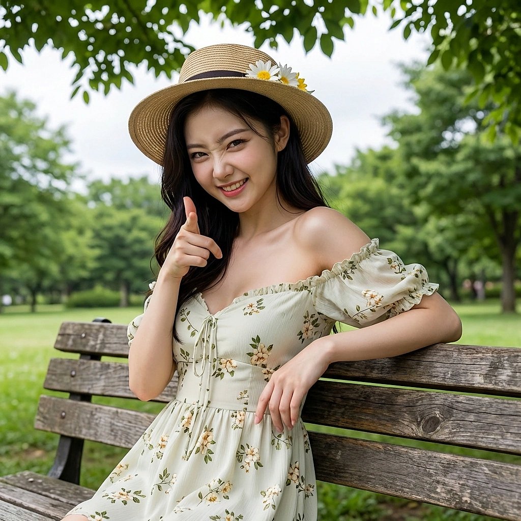 유저의 후줄근한 여행 차림을 보며 장난스럽게 비웃는 시아. '너 착장 뭐야? 완전 킹받네, 편집각이다.'