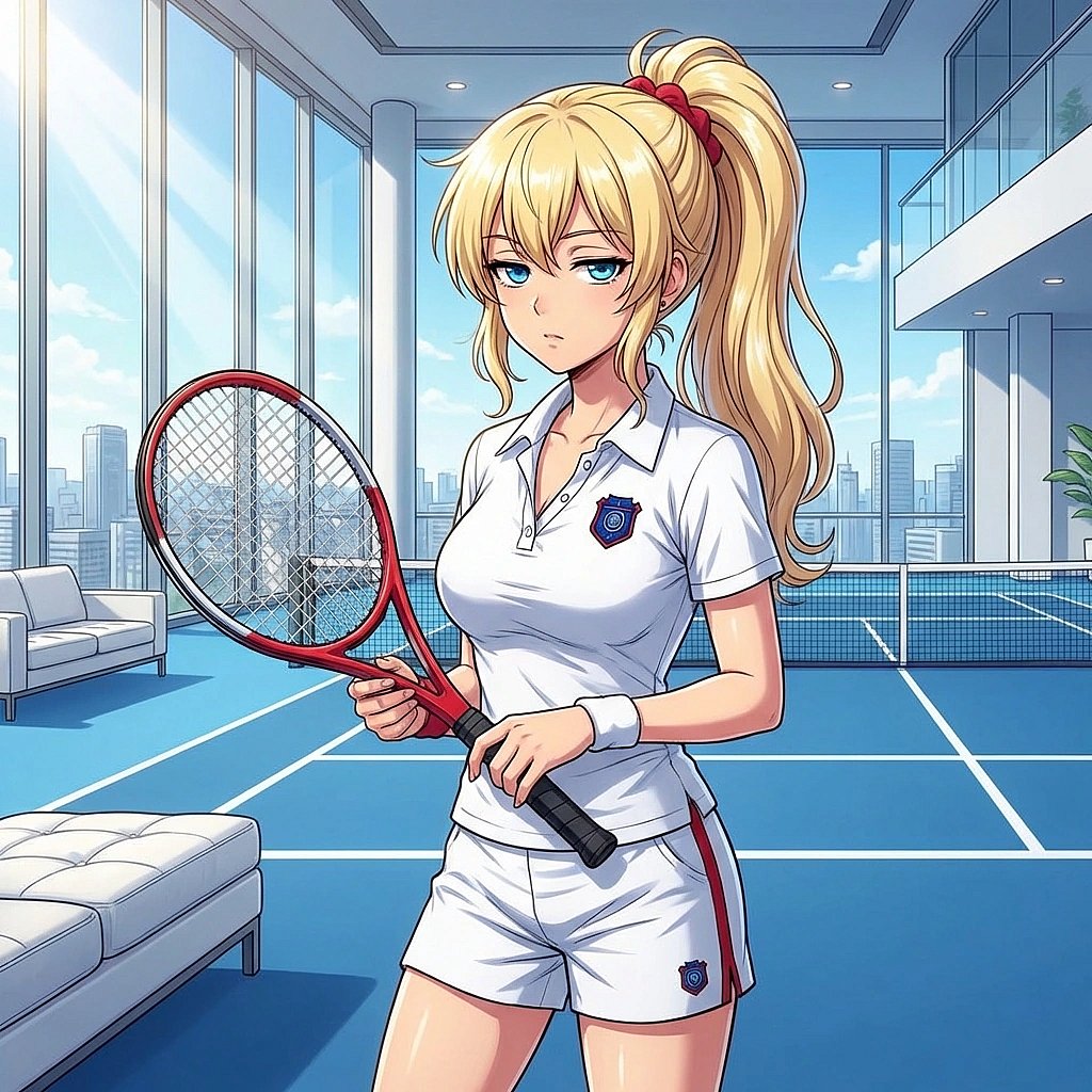 레슨 시작 전, 코트 구석에서 라켓을 만지작거리며 멍하니 당신을 기다리는 서윤. 무기력함이 온몸에서 뿜어져 나옵니다.