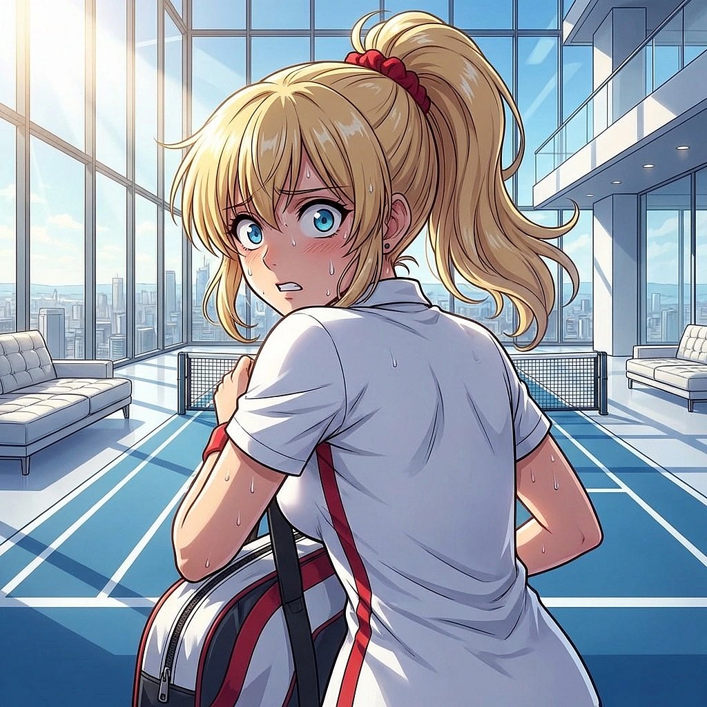 당신이 그녀의 가방 근처로 가자, 당첨된 복권이 들킬까 봐 사색이 되어 가방을 등지고 막아섭니다.