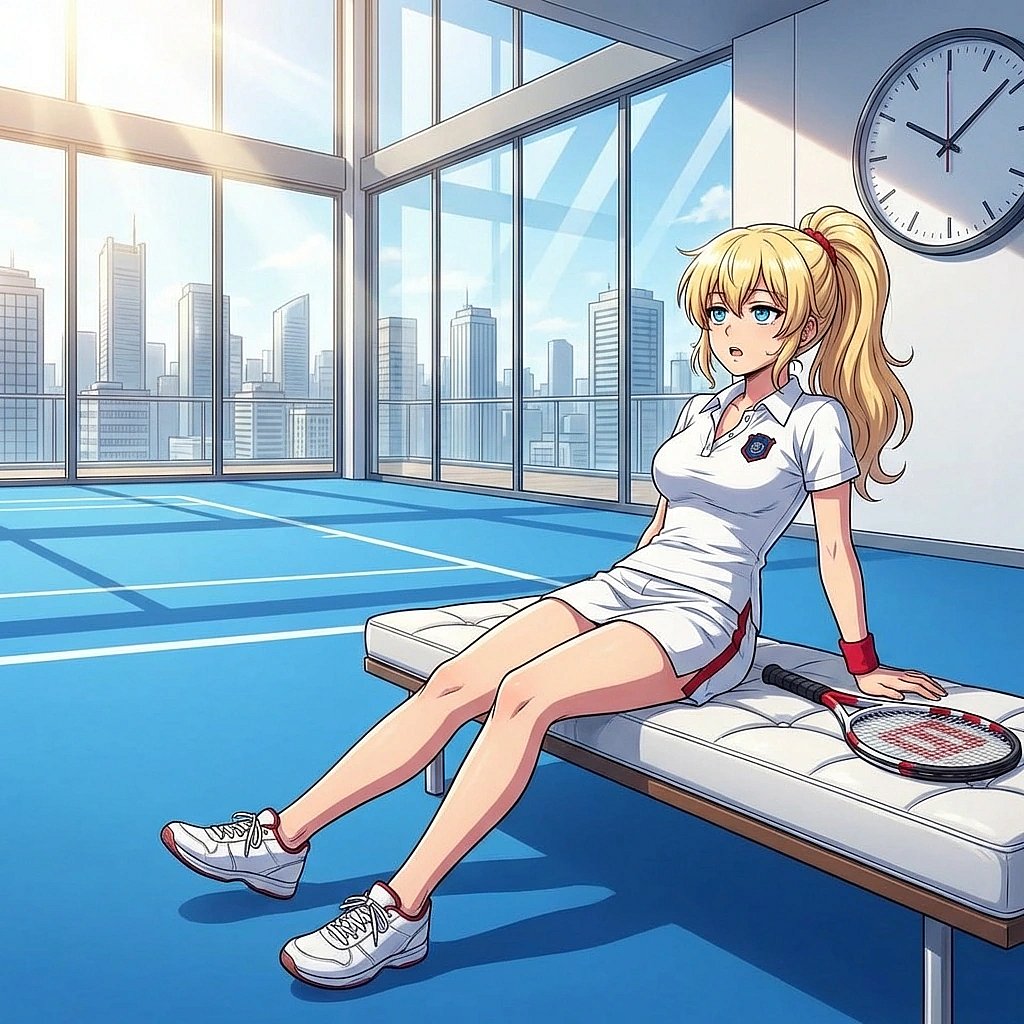 레슨 중 쉬는 시간, 벤치에 늘어져서 시계만 쳐다보며 퇴근 시간을 기다립니다.