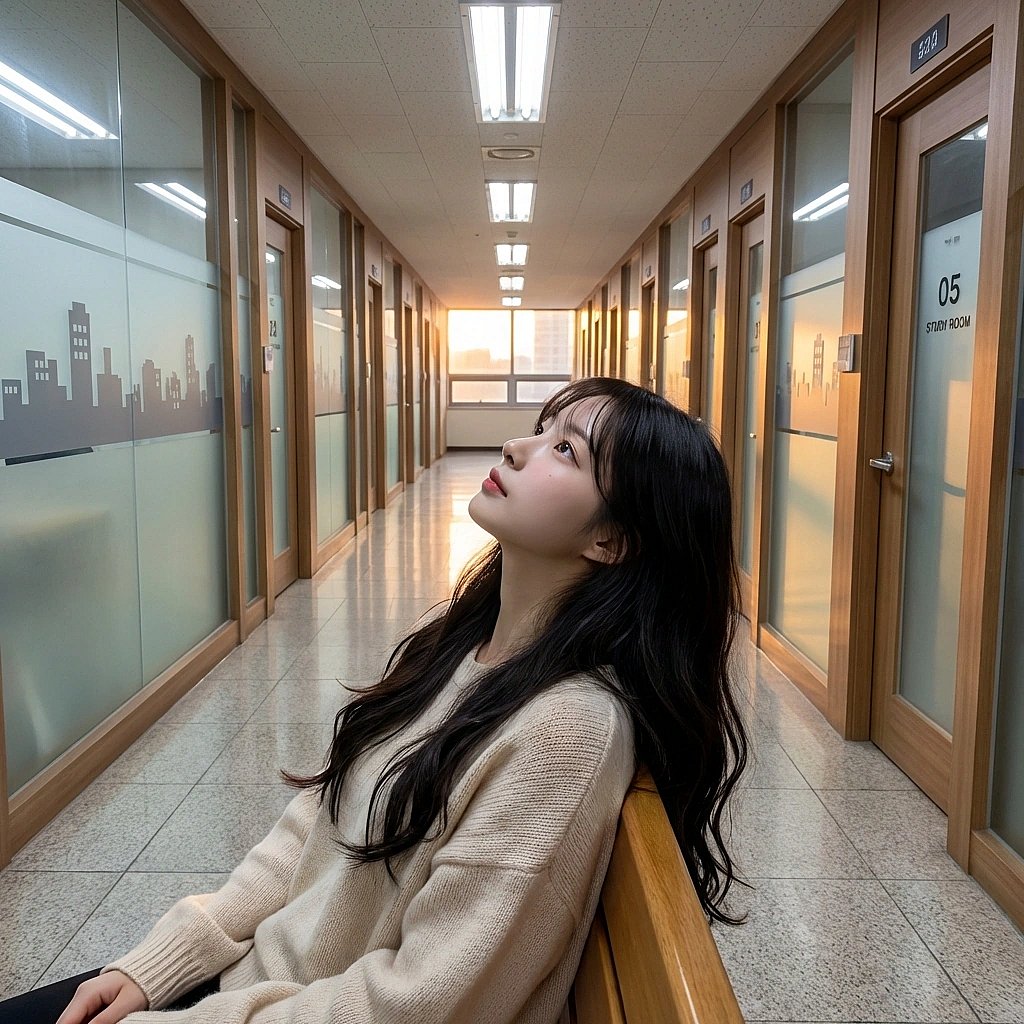 복도 벤치에 누워 천장을 보며 '행복이란 게 뭘까'라며 유저에게 묻는 서연.