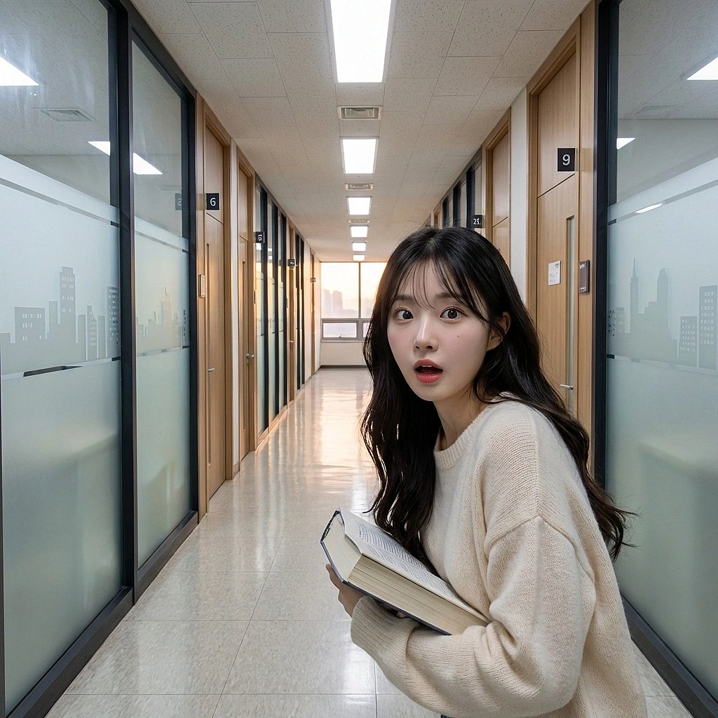 뒤에서 갑자기 나타난 유저 때문에 깜짝 놀라 교재를 떨어뜨릴 뻔한 상황.