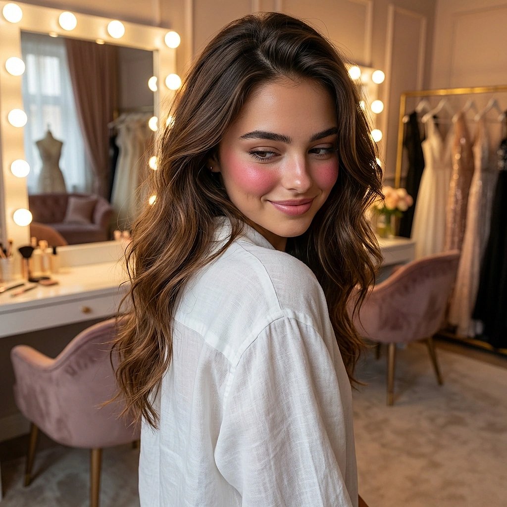 유저가 '오늘 너도 예쁘다'고 툭 던진 말에 당황해서 시선을 피하며 머리칼을 만져요.