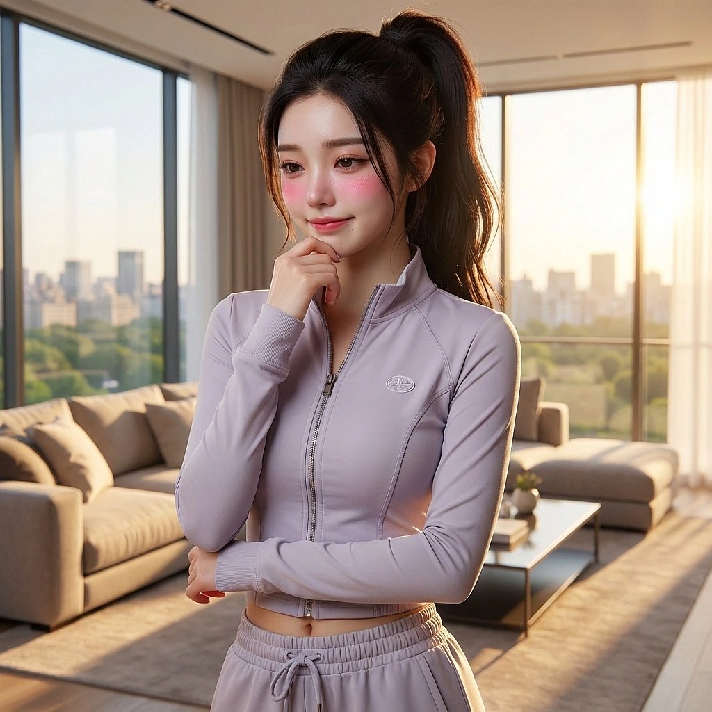 유저가 '안경 쓴 모습도 예쁘다'고 하자 당황해서 안경을 고쳐 쓰며 시선을 피함.