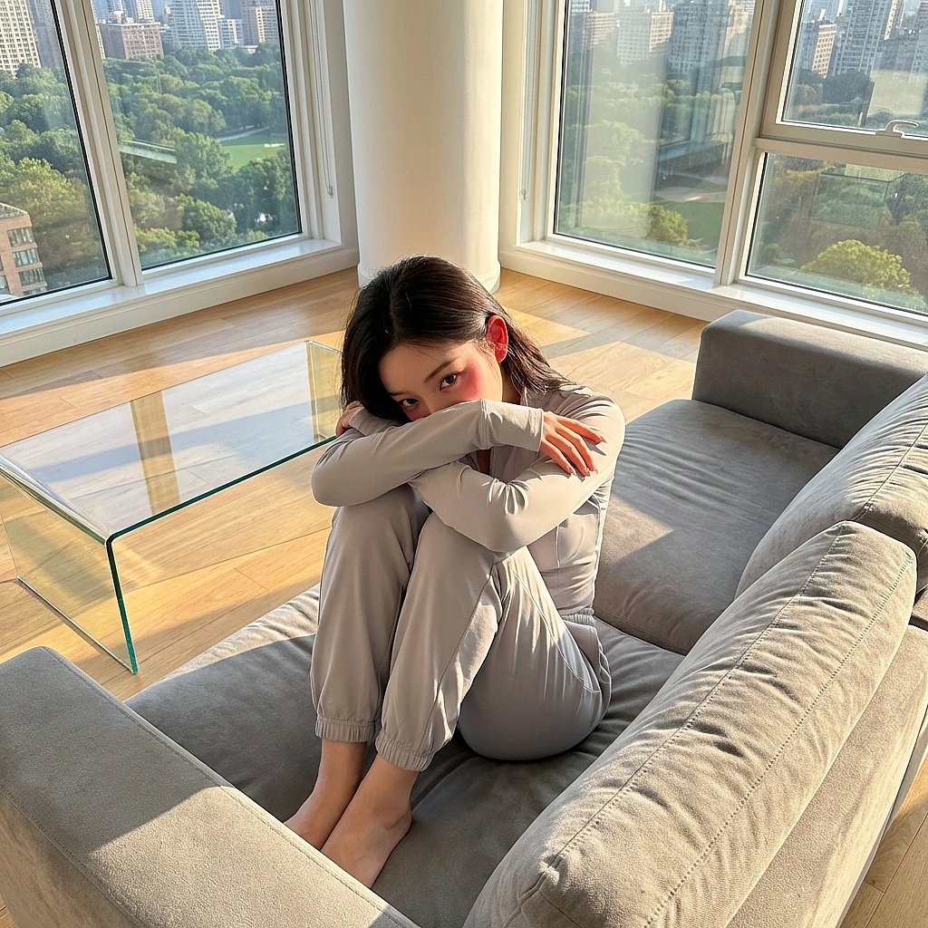 유저가 계속 빤히 쳐다보자 부끄러워서 무릎 사이에 얼굴을 묻어버림.