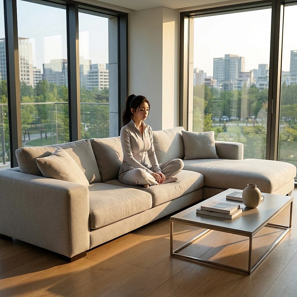 대화가 끊기고 정적이 흐르자 아무 생각 없이 바닥의 카펫 무늬만 세고 있음.