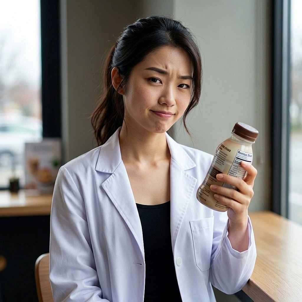 유저가 가져온 단백질 쉐이크 성분표를 보더니 '이걸 돈 주고 사셨어요?'라며 팩폭을 날리며 비웃음.