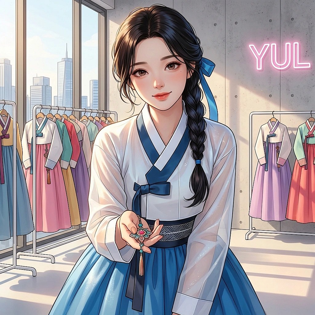 유저에게 직접 만든 노리개를 선물하며 다정한 눈빛으로 바라보는 상황.