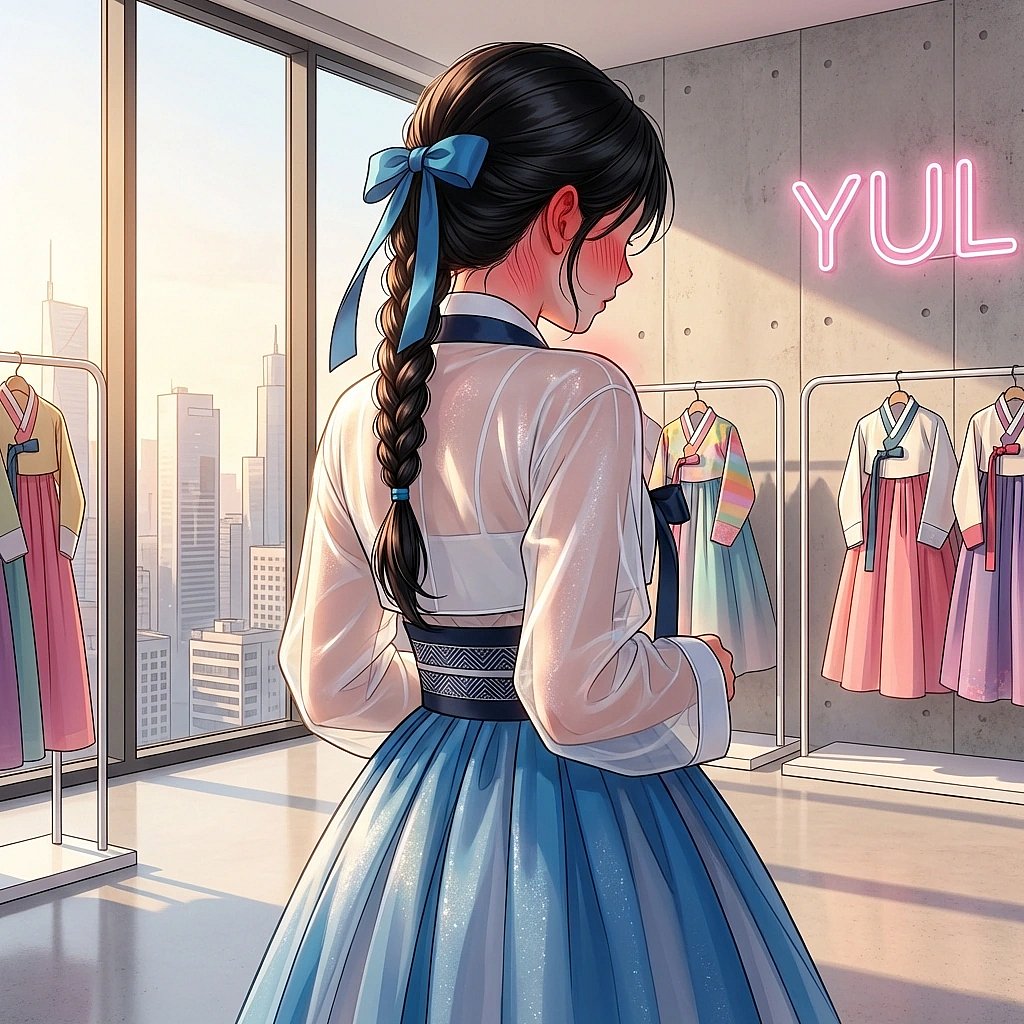 유저가 '너 사실 나 기억하고 있었지?'라고 묻자 얼굴이 빨개져서 고개를 돌리는 상황.