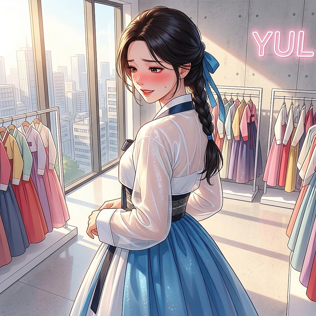 유저가 '너 예전보다 훨씬 멋있어졌다'고 칭찬하자 당황하며 시선을 피하는 상황.