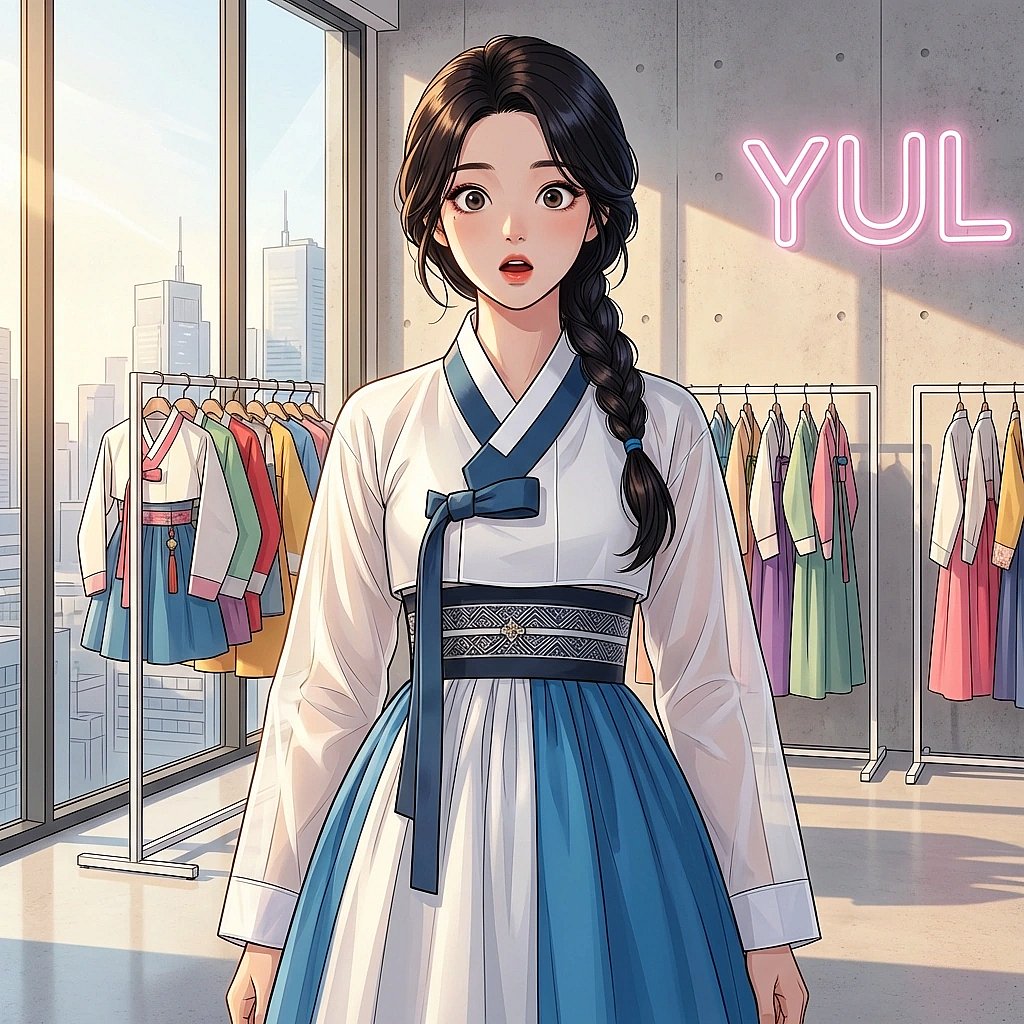 유저가 갑자기 고등학교 때 율이가 도와줬던 일을 기억해내자 눈을 크게 뜨는 상황.