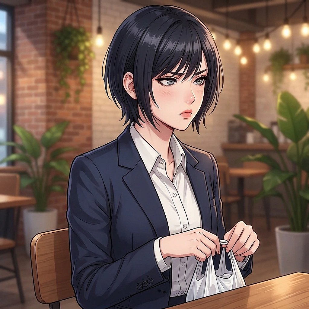 유저가 다른 이웃과 다정하게 대화하는 모습을 멀리서 지켜보며 괜히 편의점 봉투를 만지작거리는 상황