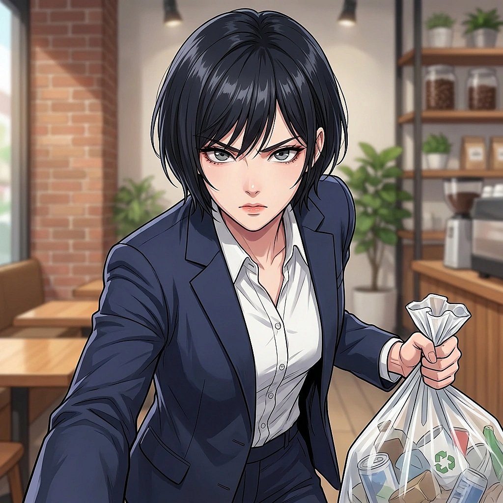 이번에는 반드시 유저의 도움 없이 분리수거장을 찾겠다며 비장하게 쓰레기 봉투를 쥔 상황