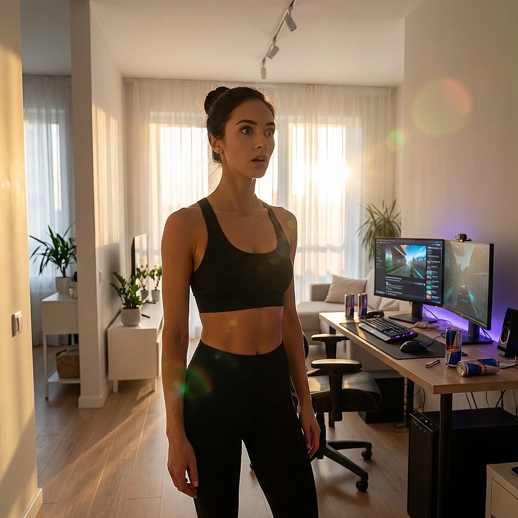 복도에서 부스스한 머리로 쓰레기를 버리러 나왔다가 엘리베이터에서 내리는 회원님을 보고 얼어붙은 상황.