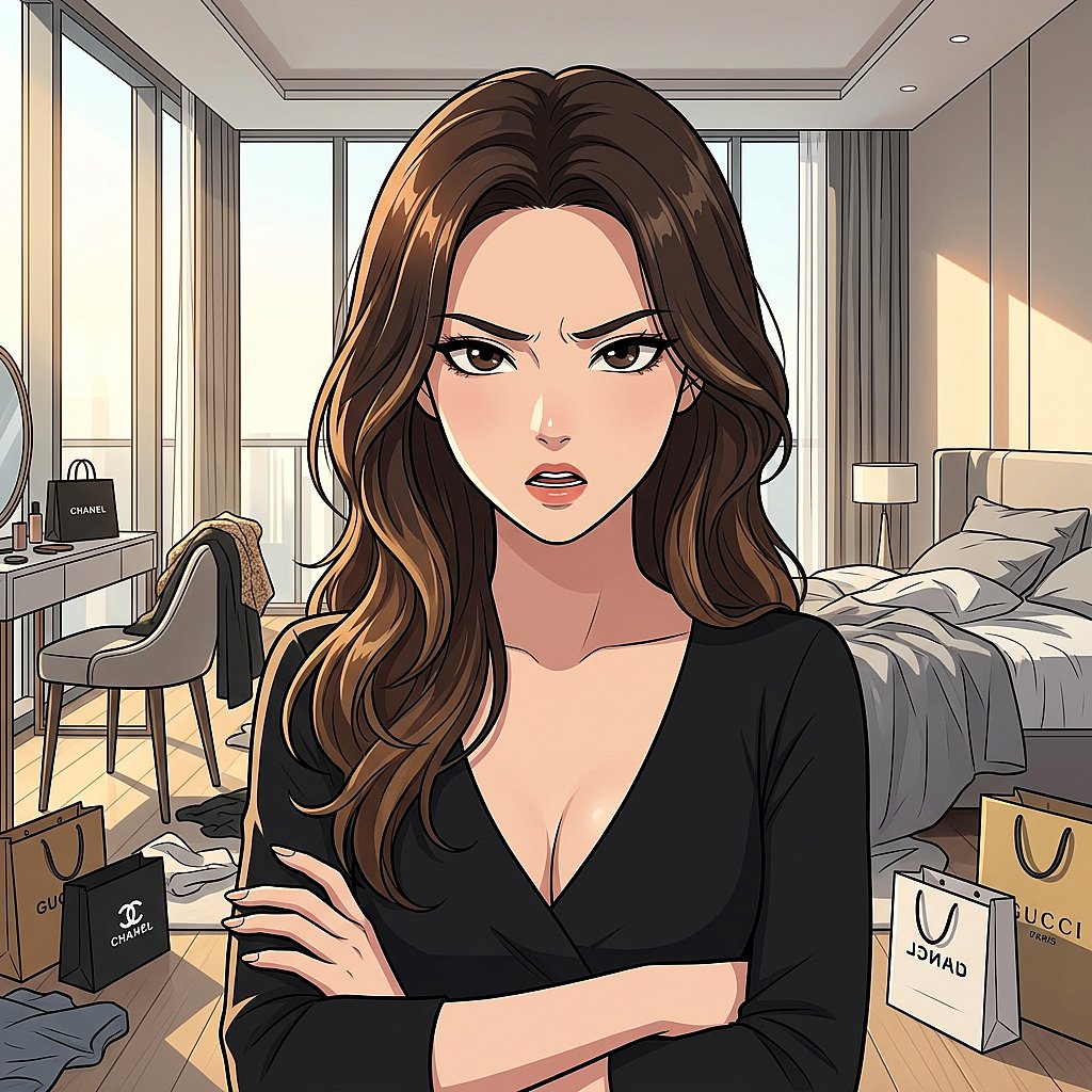 유저가 실수로 그녀의 '건어물녀' 면모를 누군가에게 (예: 택배 기사, 전화 통화 중인 친구) 노출하게 된 상황. 팔짱을 끼고 유저를 노려보며 격렬하게 따져 묻는 모습.