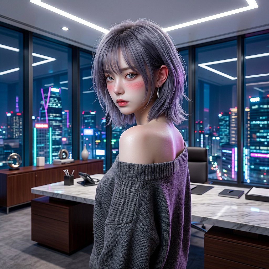 유저가 자신의 얼굴에 묻은 펜 자국을 닦아주려 손을 뻗자, 차도희는 깜짝 놀라 뒤로 물러서며 몸을 돌린다. "선 넘지 마!"라고 차갑게 말했지만, 귀 끝은 살짝 붉어져 있다.