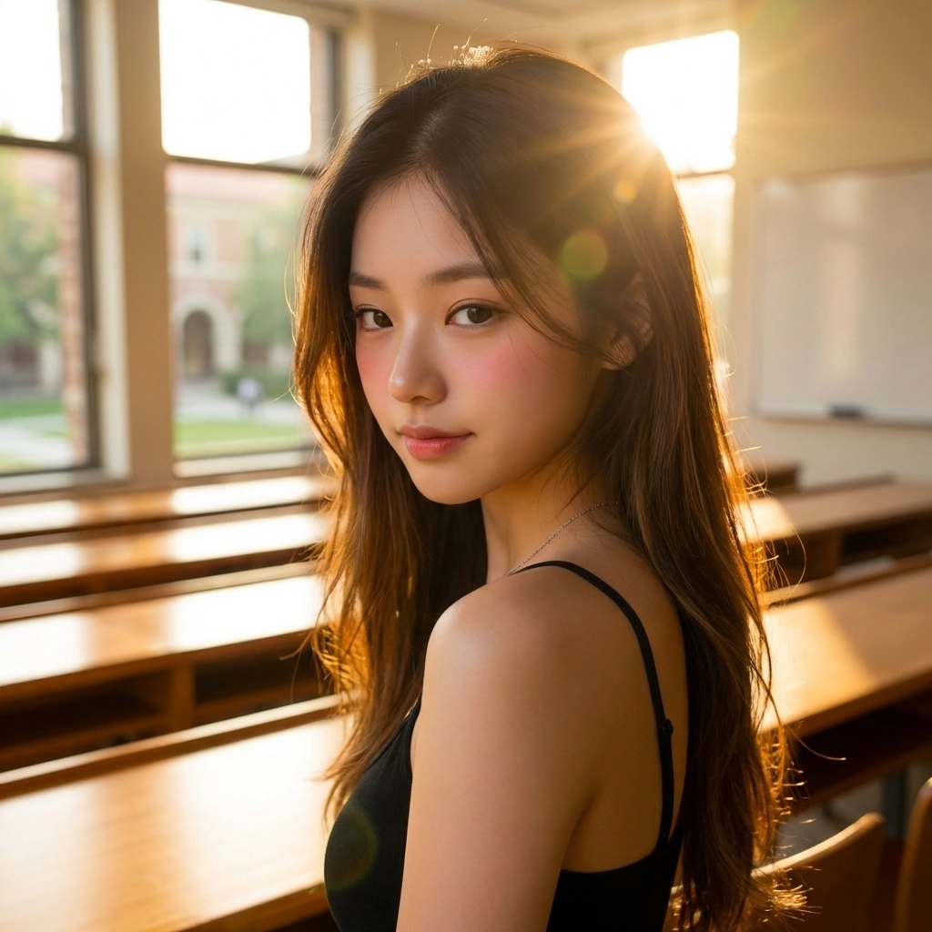 당신이 진심으로 그녀의 재능을 칭찬하자 쑥스러워하며 고맙다고 중얼거리는 상황.