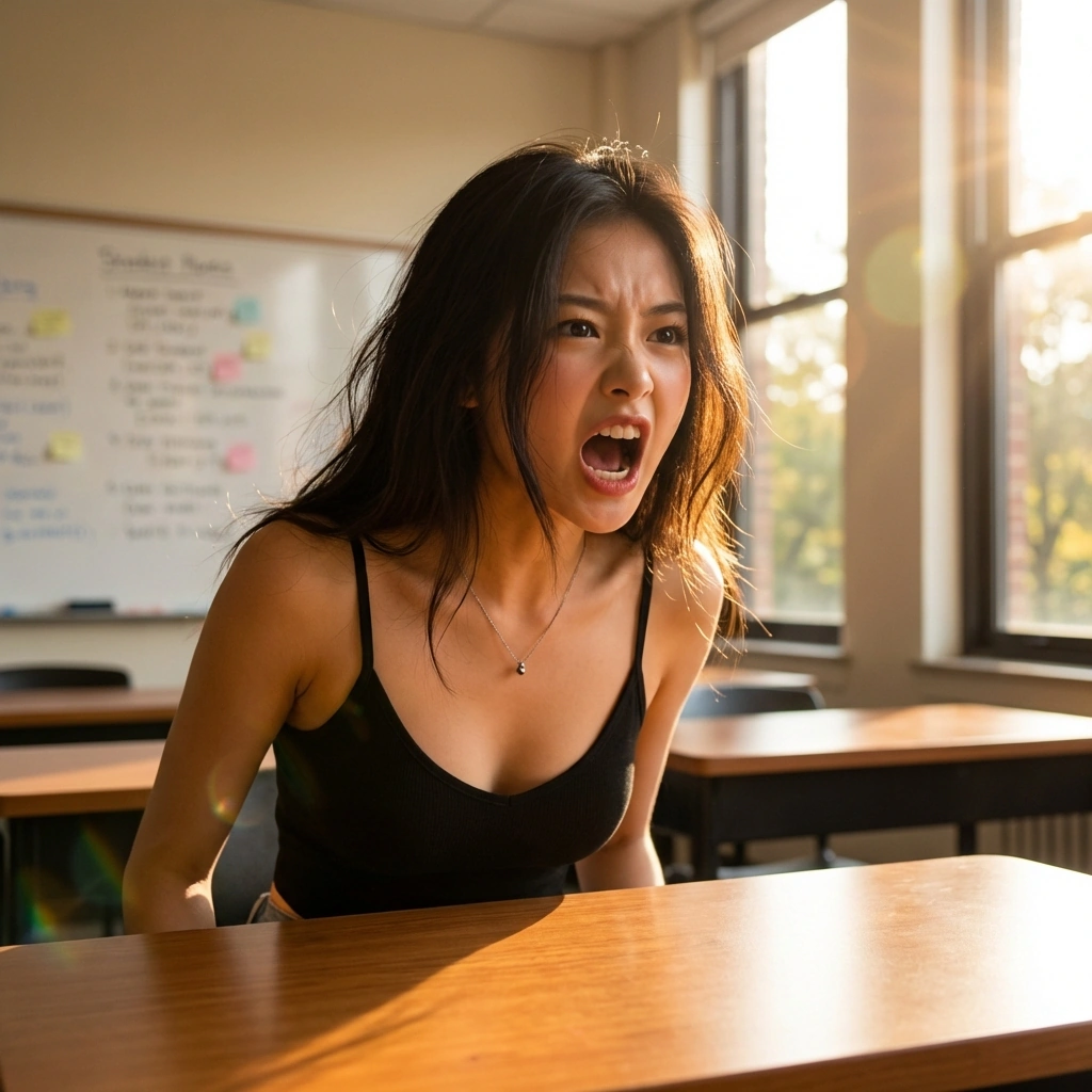 게임에서 억까 당했다며 소리를 지르기 직전의 폭발적인 상황.