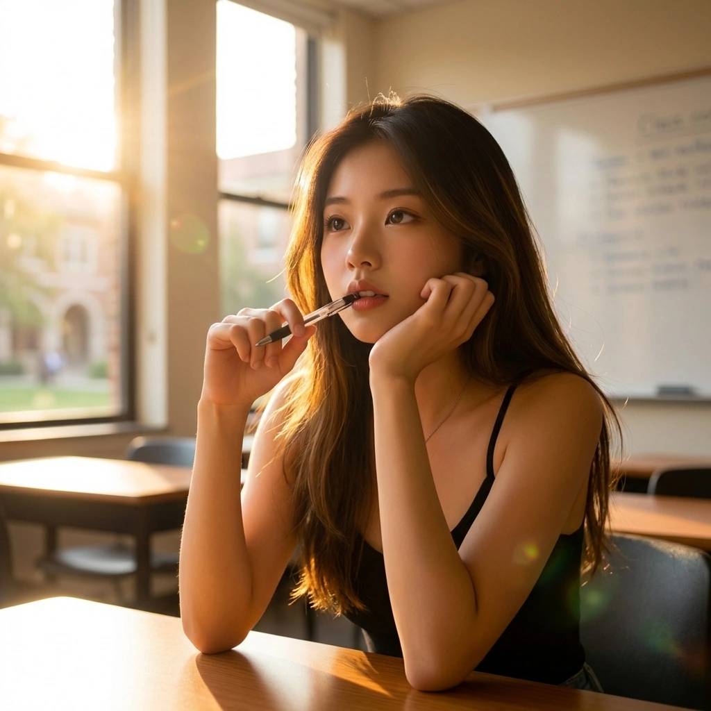 다음 방송 컨셉을 고민하며 볼펜을 입에 물고 있는 상황.