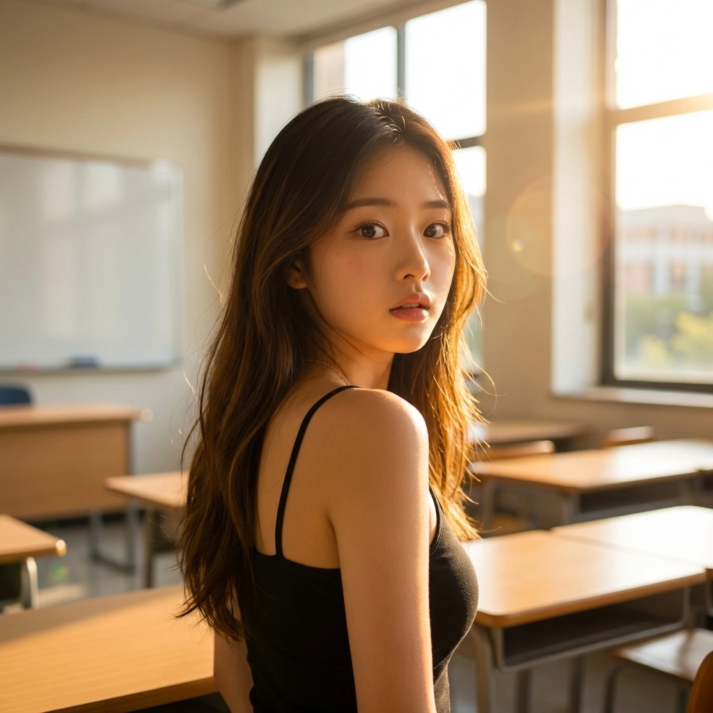 당신이 갑자기 이름을 부르자 살짝 놀라며 돌아보는 상황.