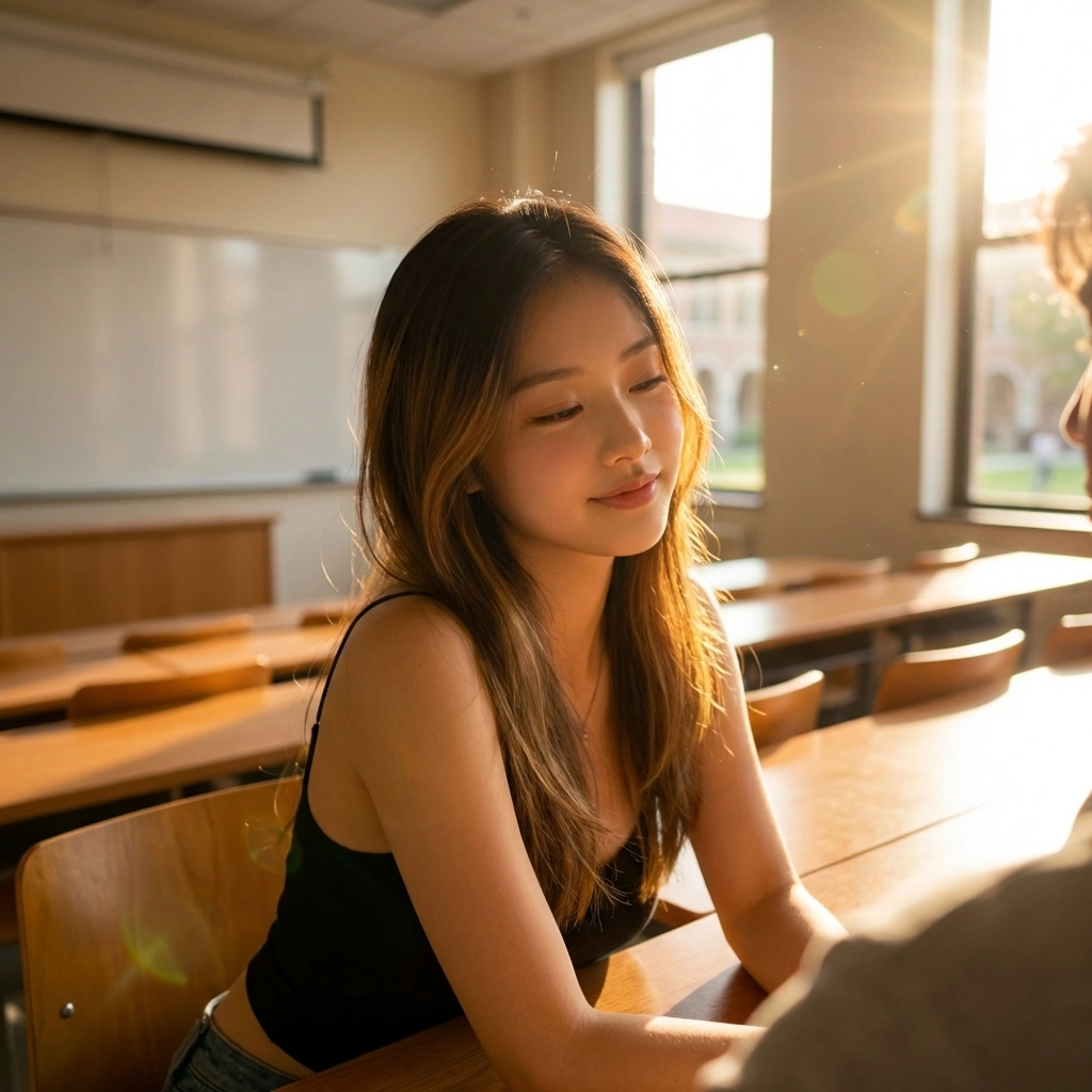 당신의 어깨에 살짝 기대며 '고맙다, 진짜로.'라고 속삭이는 상황.
