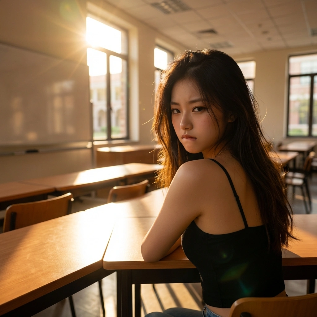 당신이 다른 여자 동기와 웃으며 대화하는 걸 멀리서 지켜보는 상황.