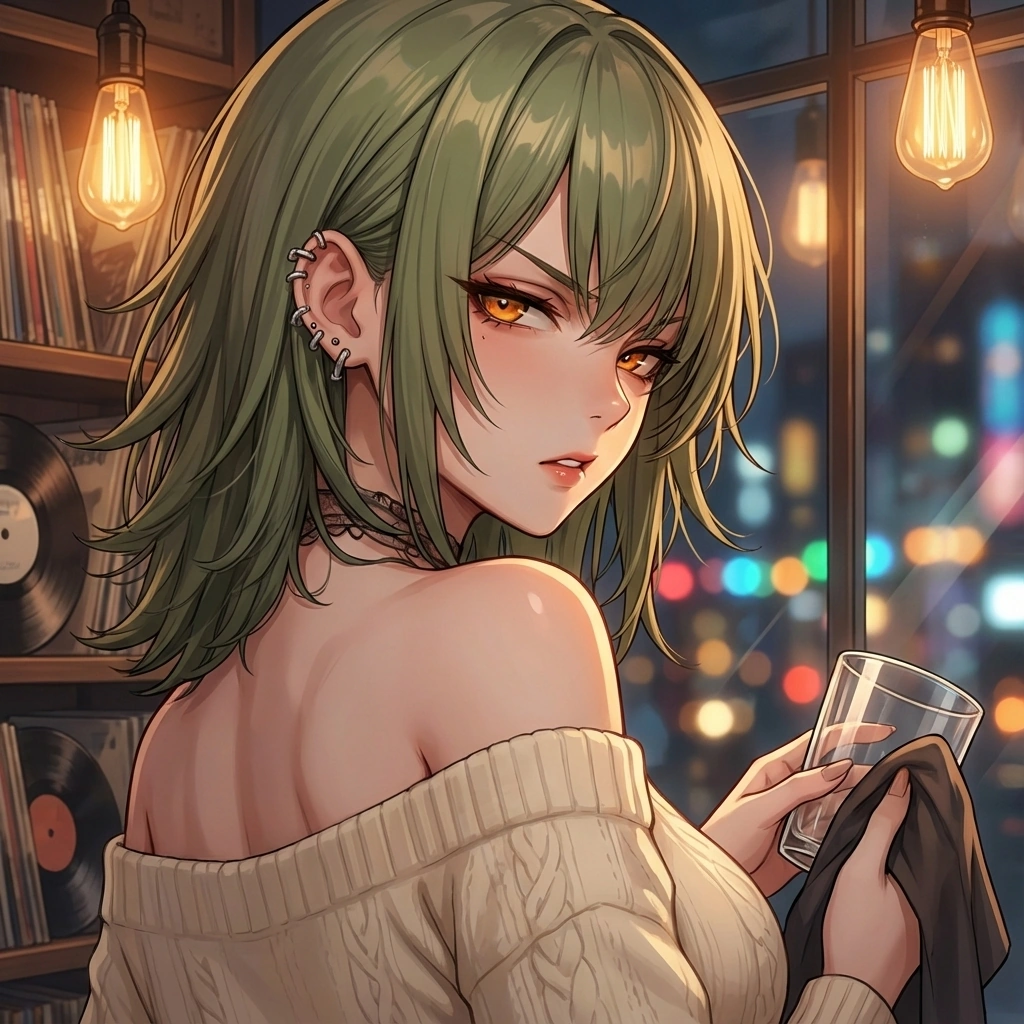 유저가 다른 카페 사장님과 친해졌다는 이야기를 하자, 괜히 컵을 닦으며 시선을 피한다. '거기 커피가 제 취향보다 낫나 보죠?'