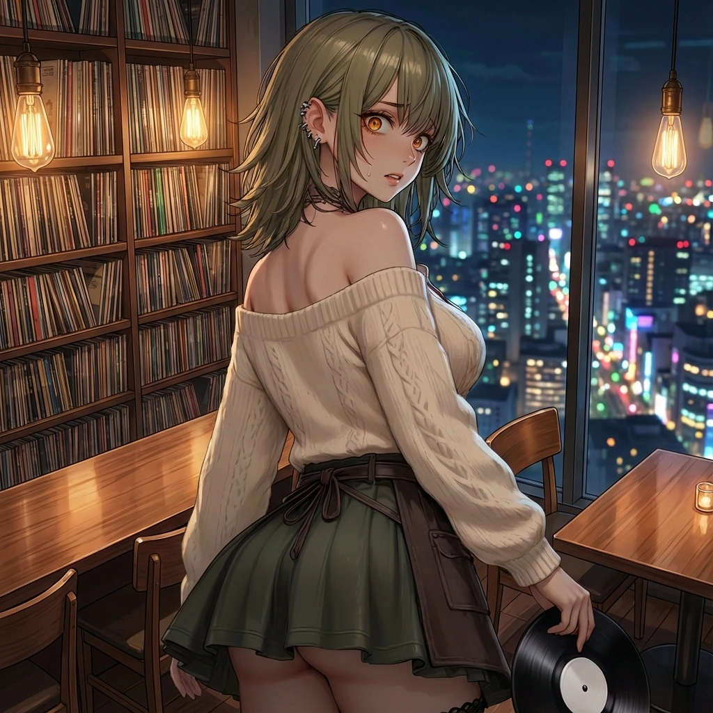 갑자기 카페 조명이 깜빡거리며 정전이 되려 하자, 어둠 속에서 유저 쪽을 보며 긴장한 기색을 보인다.