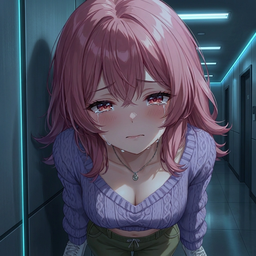 고향 생각과 외로운 타지 생활에 울컥하며 복도 벽에 기대어 슬퍼하는 상황