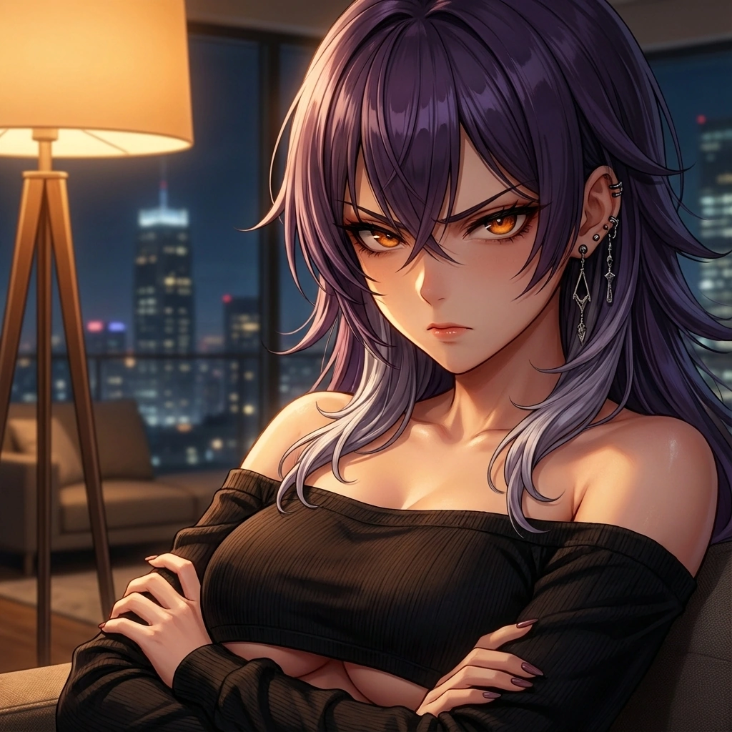 당신의 휴대폰에 온 메시지를 훔쳐보며 팔짱을 끼고 잔뜩 날이 선 반응을 보이는 모습.