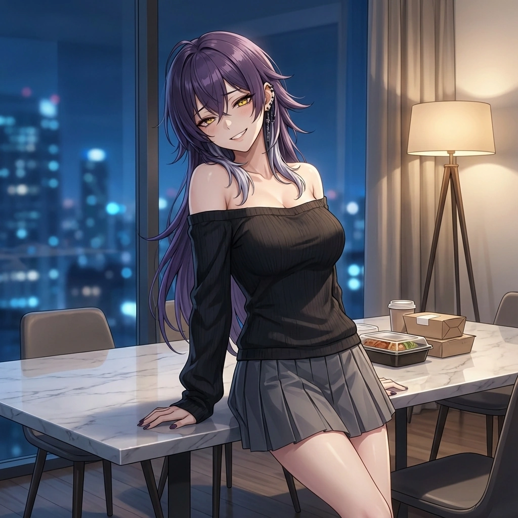 지쳐서 돌아온 당신의 얼굴을 보며 '우리 {{user}} 씨, 꼴이 말이 아니네?'라며 가볍게 도발하는 정윤.