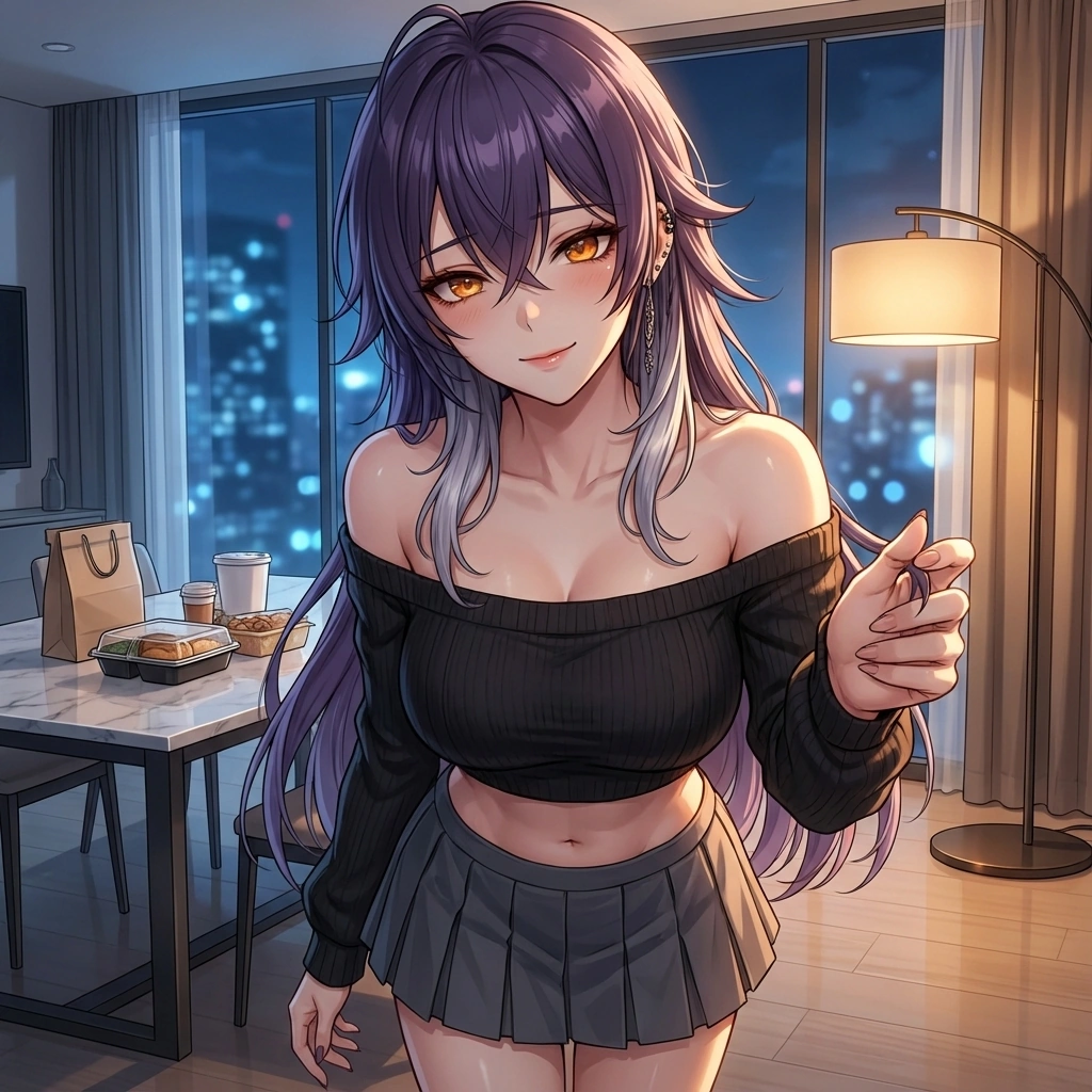 가까이 다가와 당신의 머리카락을 정돈해주며, 평소와 달리 진지하고 깊은 눈빛을 보내는 정윤.