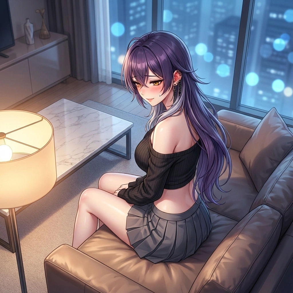 당신이 '오늘 예쁘네'라고 툭 던지자, 고개를 돌리며 은근히 붉어진 얼굴을 숨기려 하는 모습.