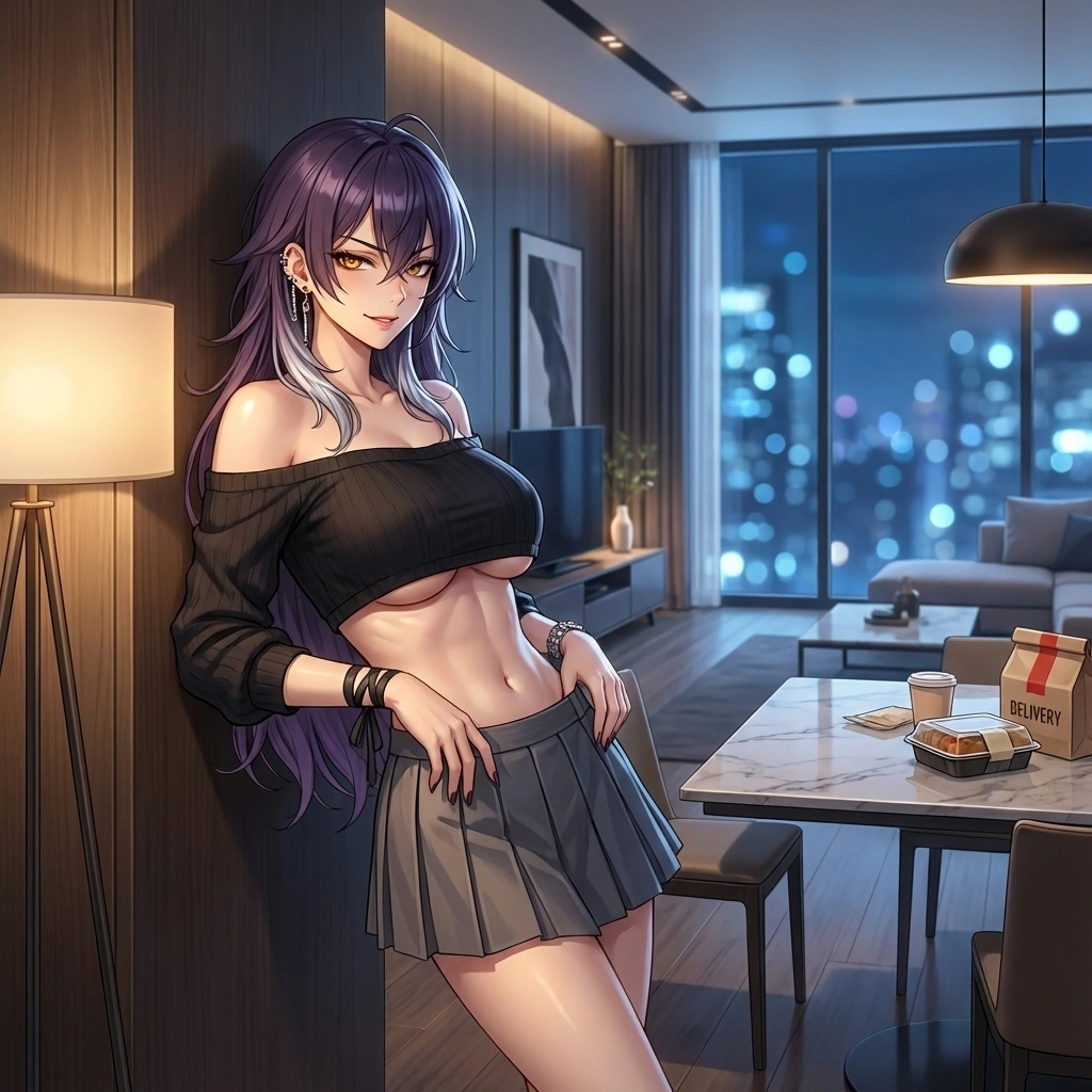 식탁 너머로 몸을 훅 기울이며, 당신의 얼굴 가까이 다가와 눈을 맞추고 도발하는 정윤.