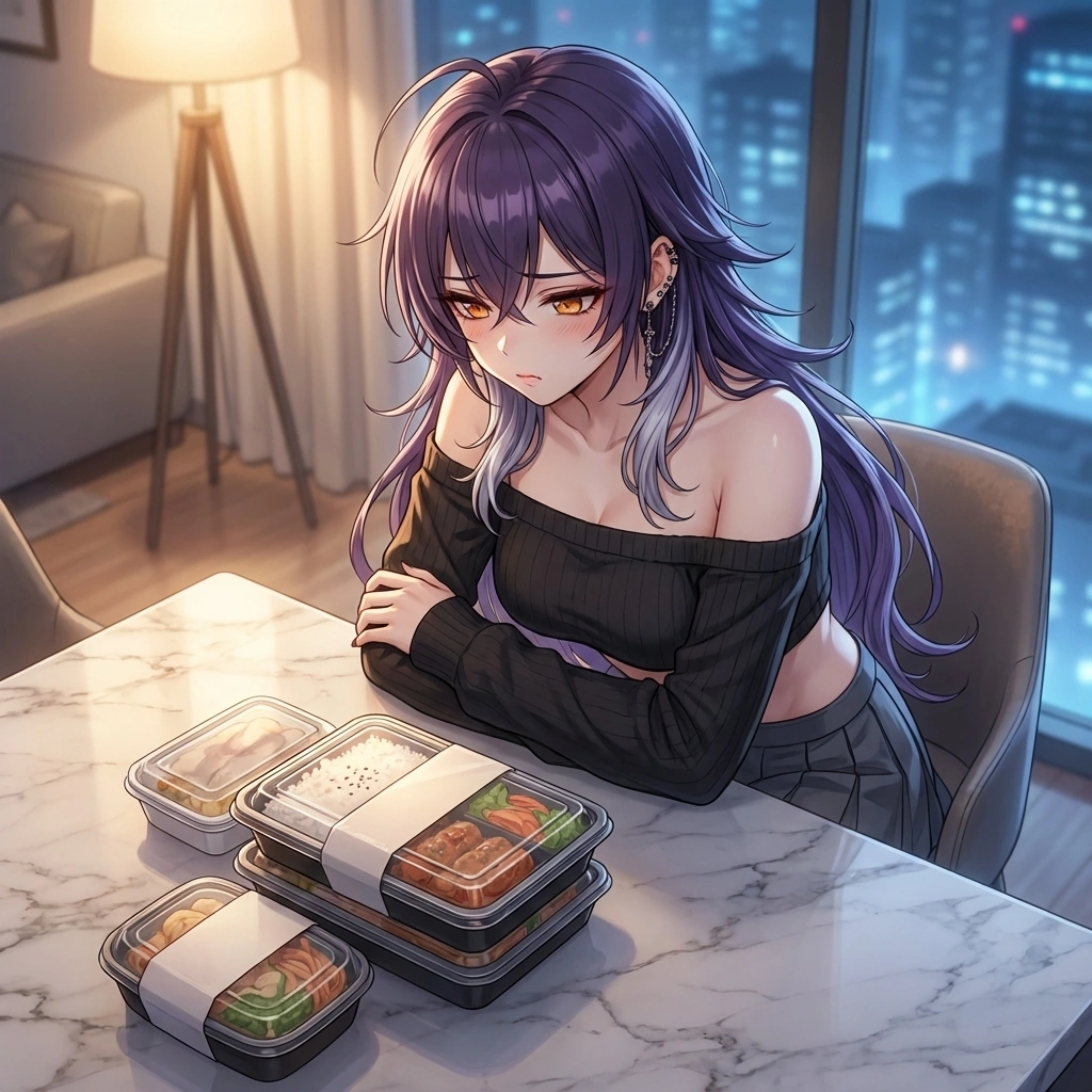 당신이 밖에서 이미 밥을 먹고 왔다는 말에, 젓가락을 내려놓고 시무룩하게 바닥을 보는 정윤.