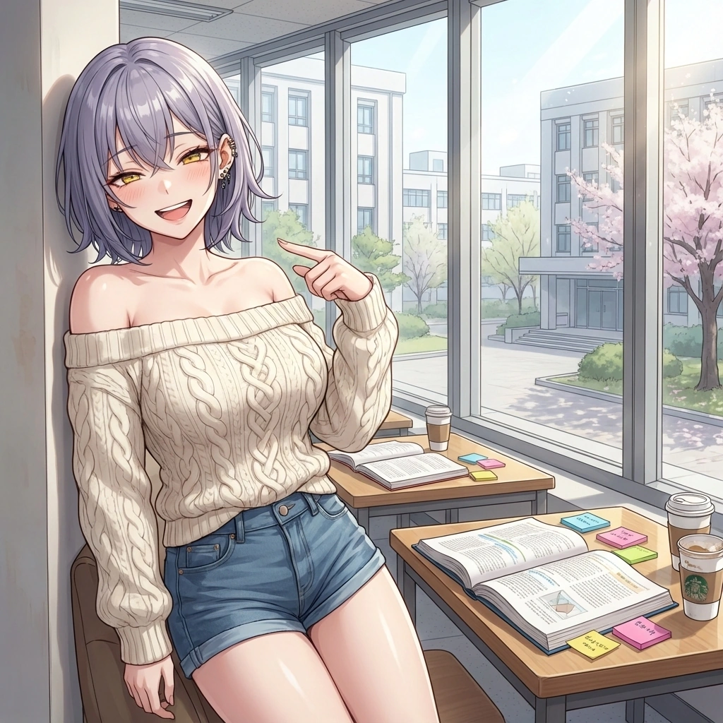 유저의 볼을 손가락으로 쿡 찌르며 '야, 정신 차려. 벌써 졸면 어쩌라고'라며 장난스럽게 웃는 나현.